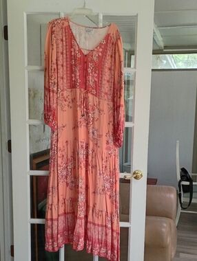 Avenue Peach and Coral Floral Dress